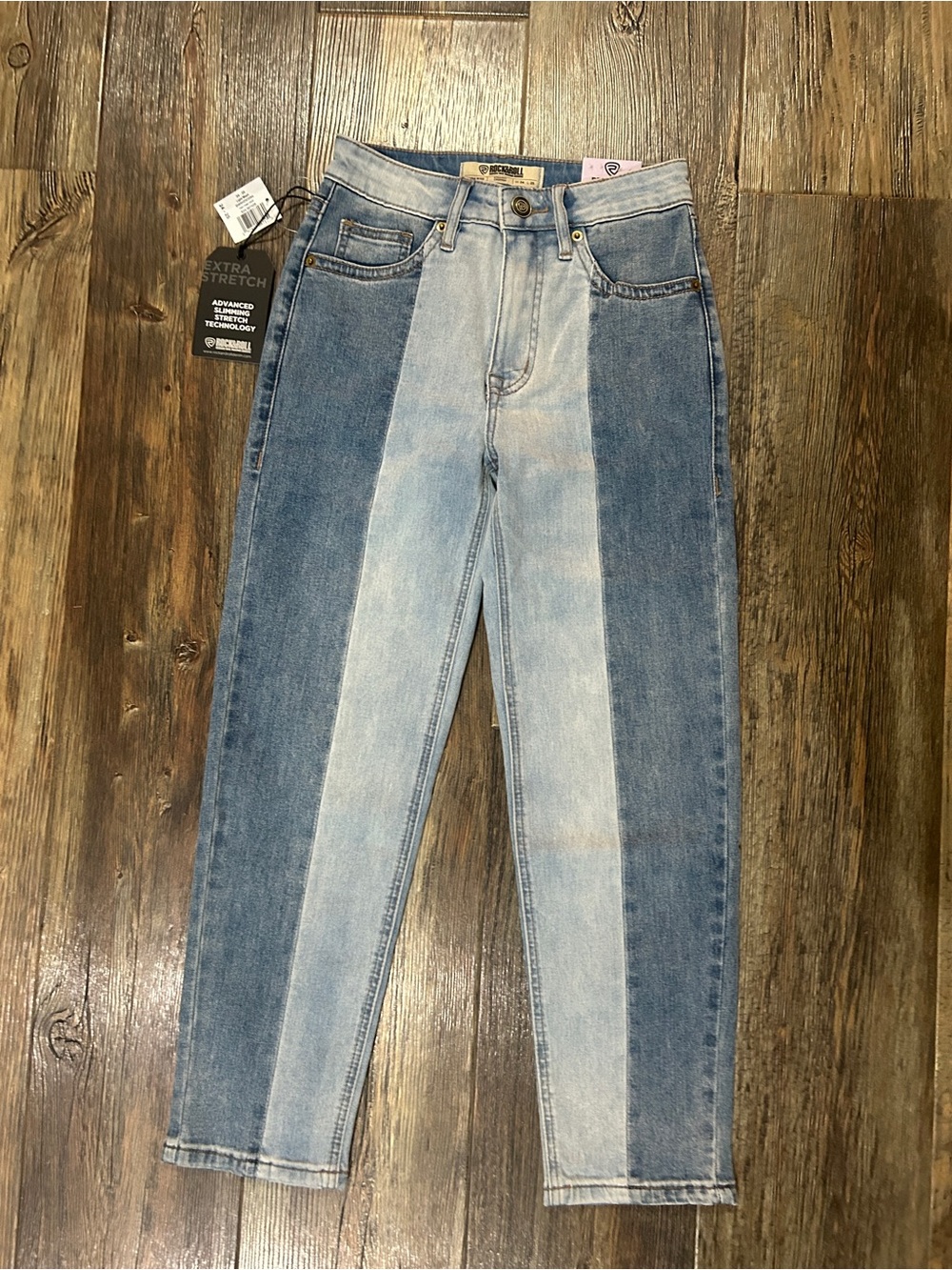 Rock & Roll Denim Two Tone Straight Cropped Jeans NWT | 24x25